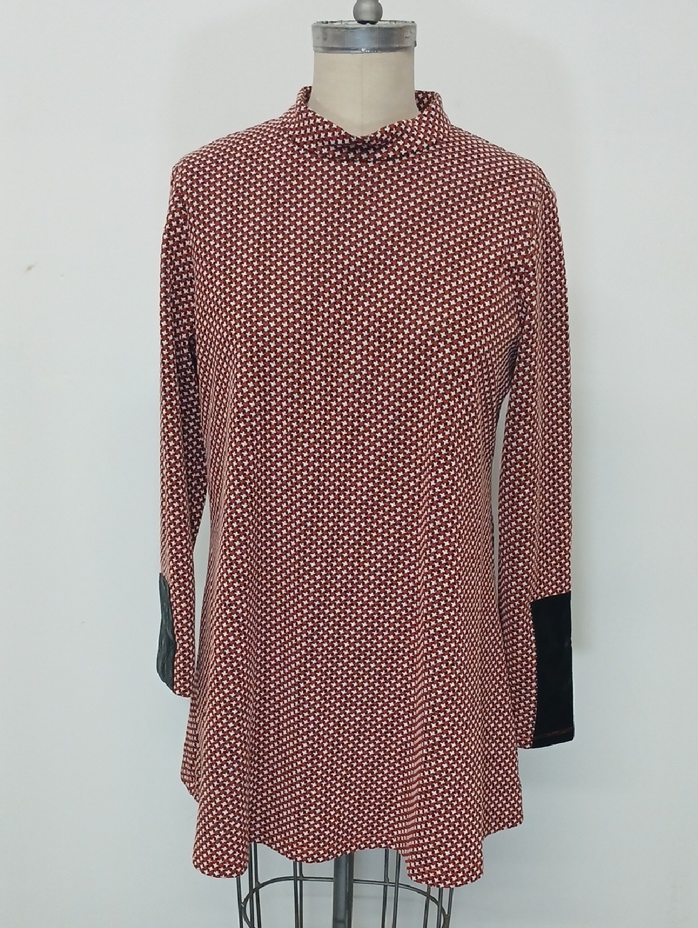Tyler Boe Rust Red Patterned Long-Sleeve Tunic Dress/ Size M
